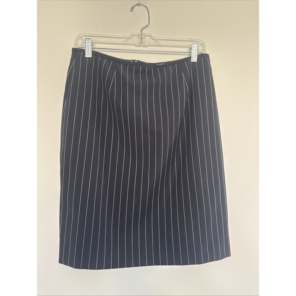 Escada Skirt Navy Stripe New Wool Career Wear Size 38